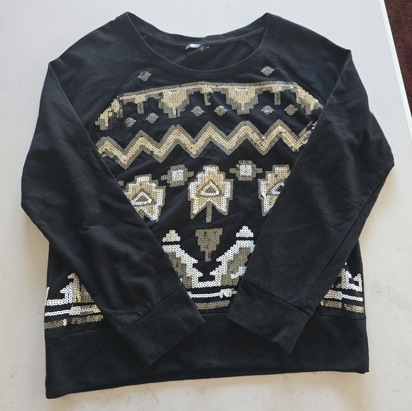 Wallflower Sweatshirt Women Sz L Black White Long Sleeve Embroidered Sequin - Picture 2 of 12